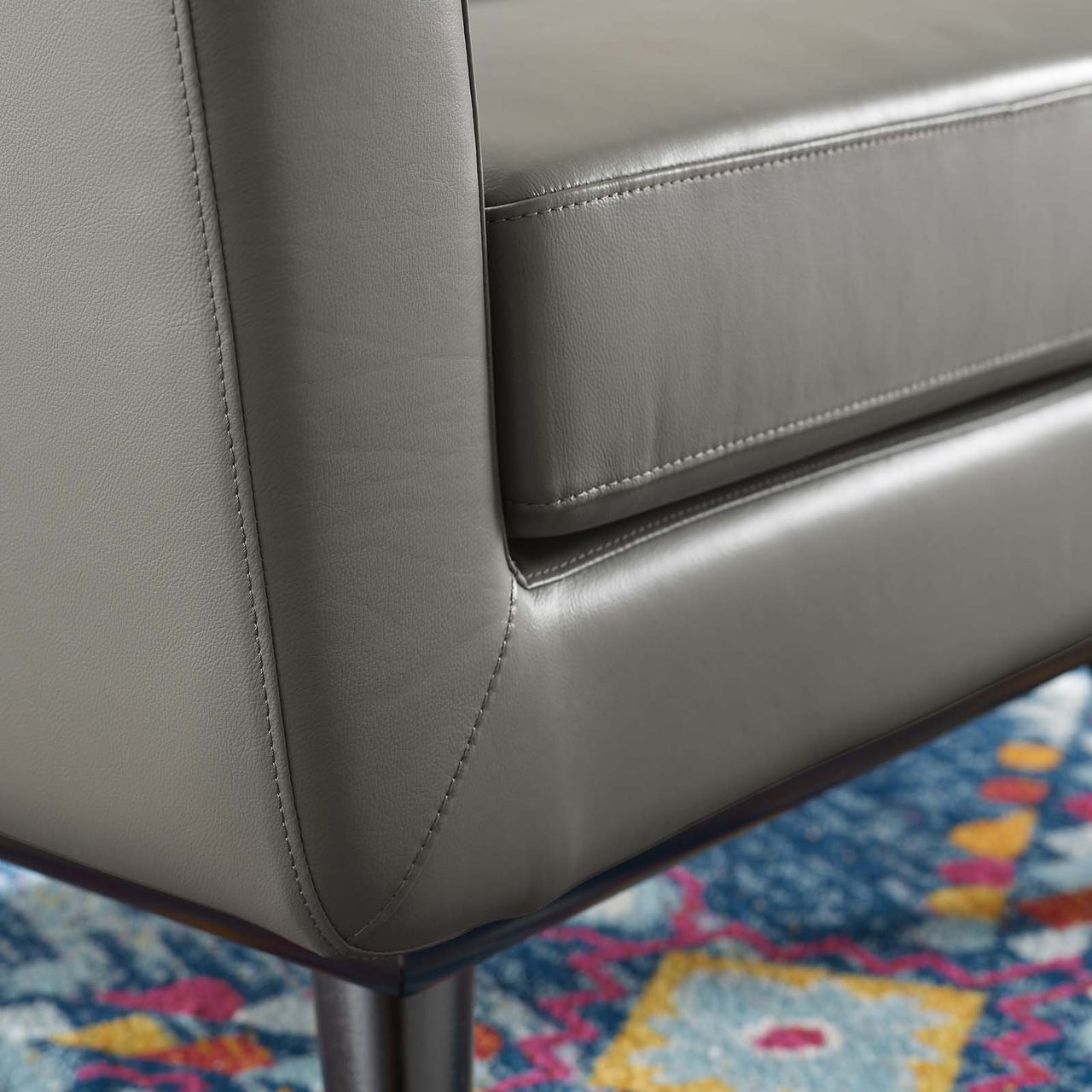 Rendezvous Top-Grain Leather Lounge Accent Armchair, Gray