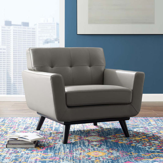 Rendezvous Top-Grain Leather Lounge Accent Armchair, Gray