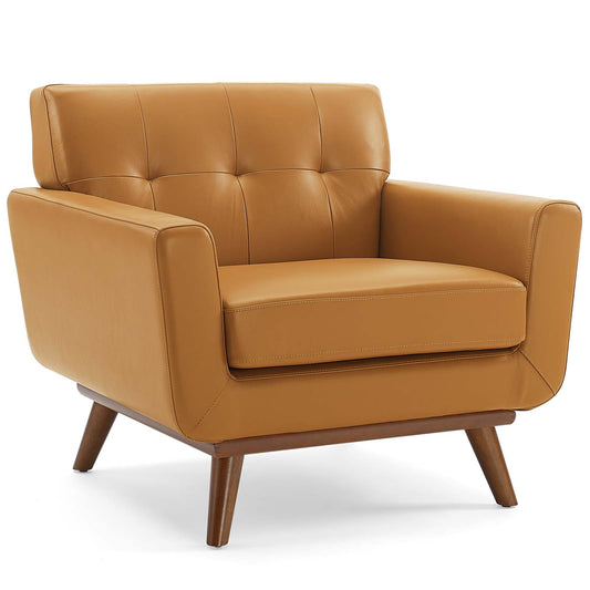 Rendezvous Top-Grain Leather Lounge Accent Armchair, Tan