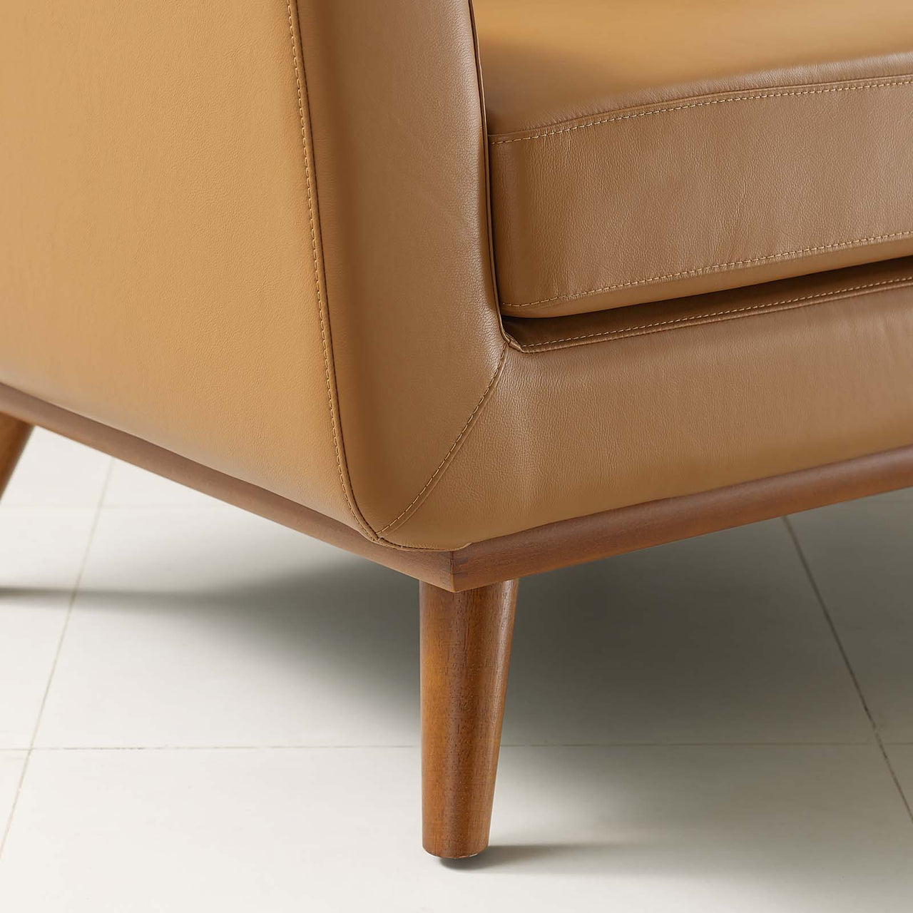 Rendezvous Top-Grain Leather Lounge Accent Armchair, Tan