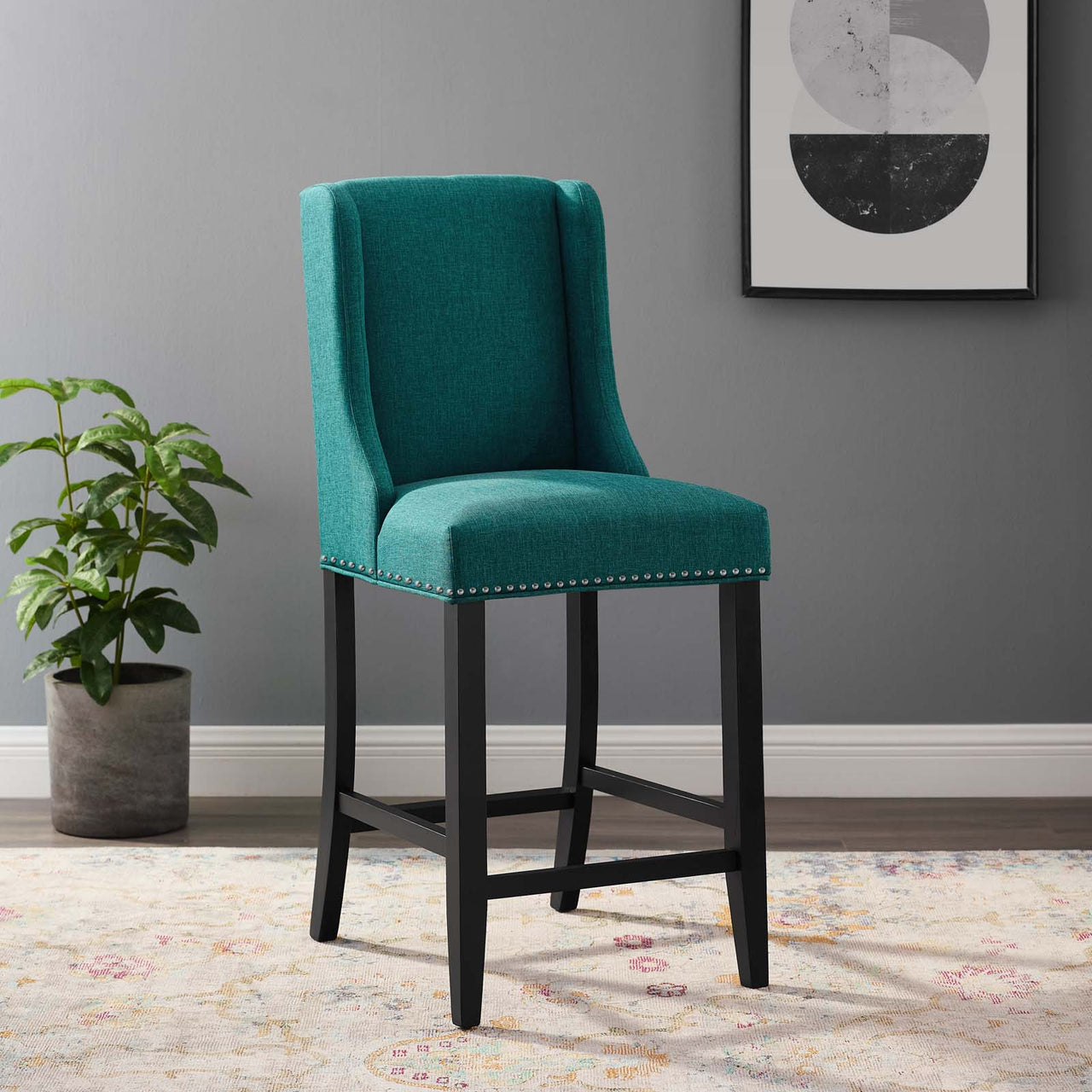 Bellare Fabric Counter Stool, Teal