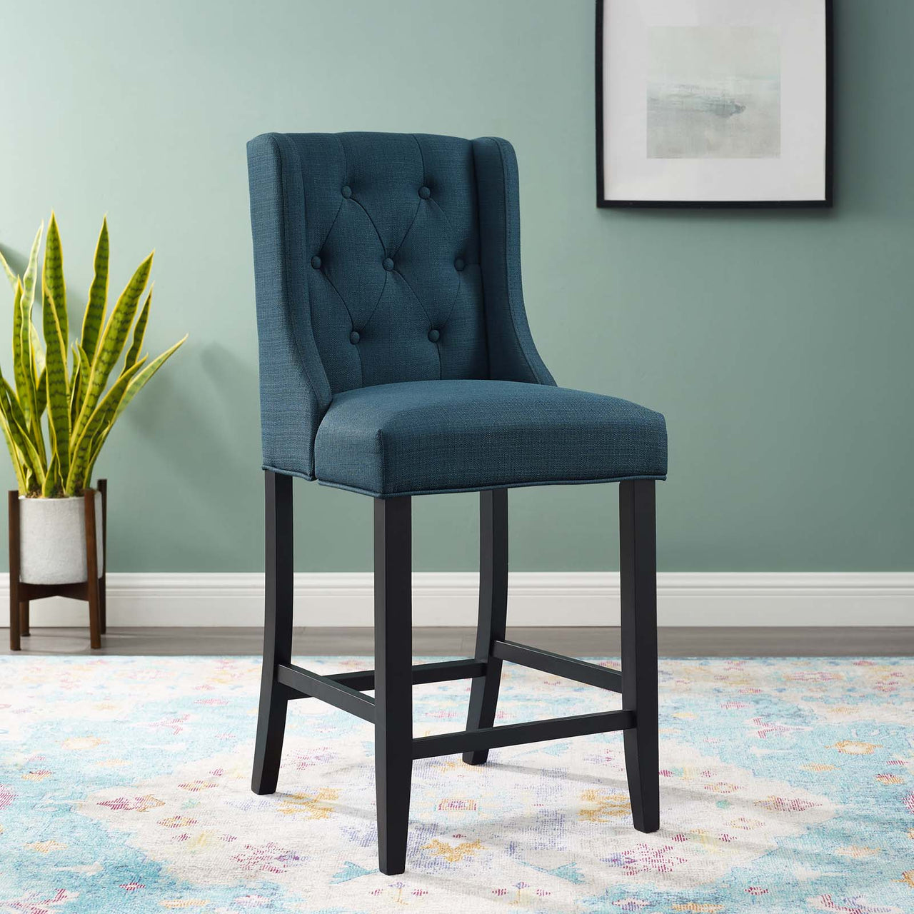 Bellarett Tufted Button Fabric Counter Stool, Azure