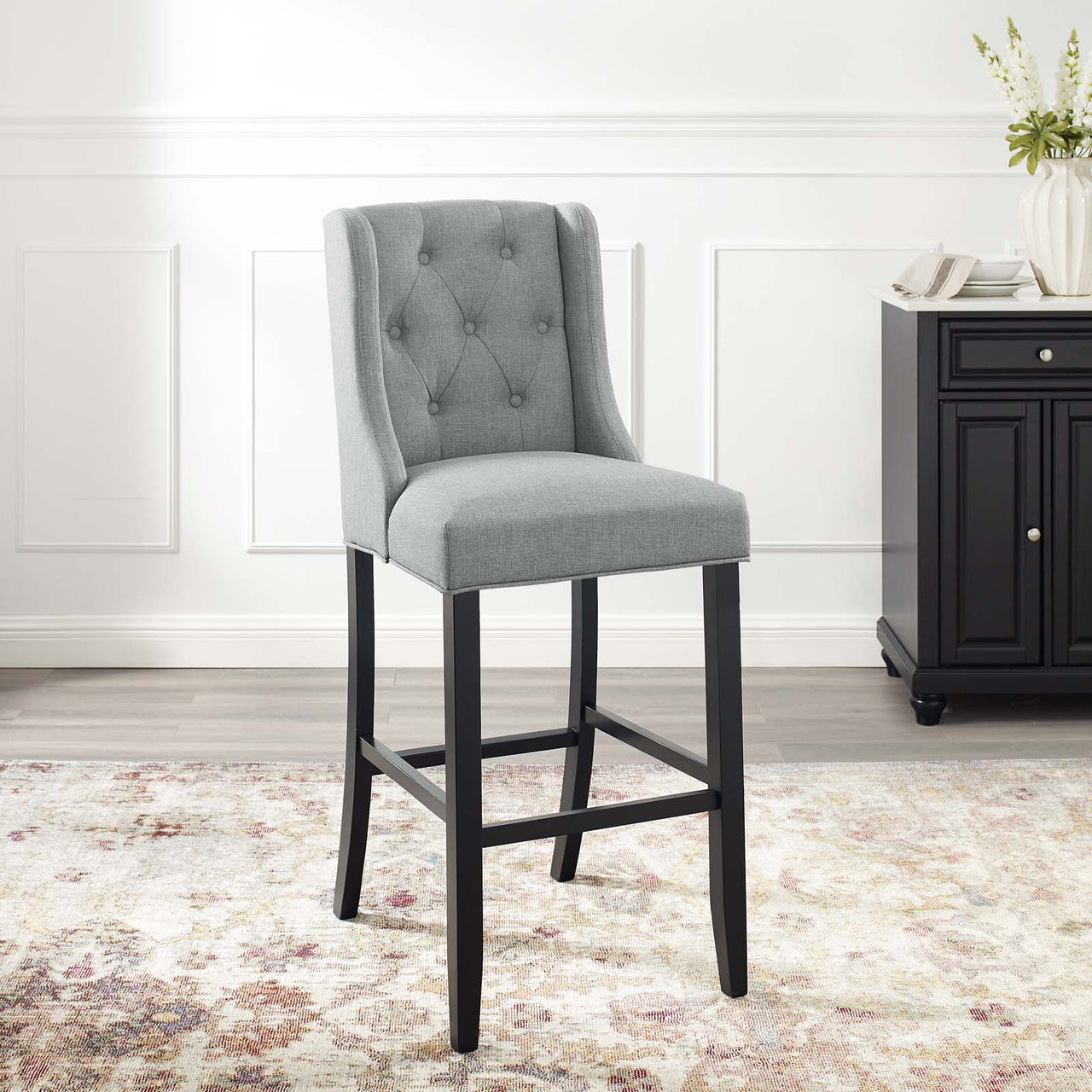 Bellarett Tufted Button Fabric Bar Stool, Light Gray