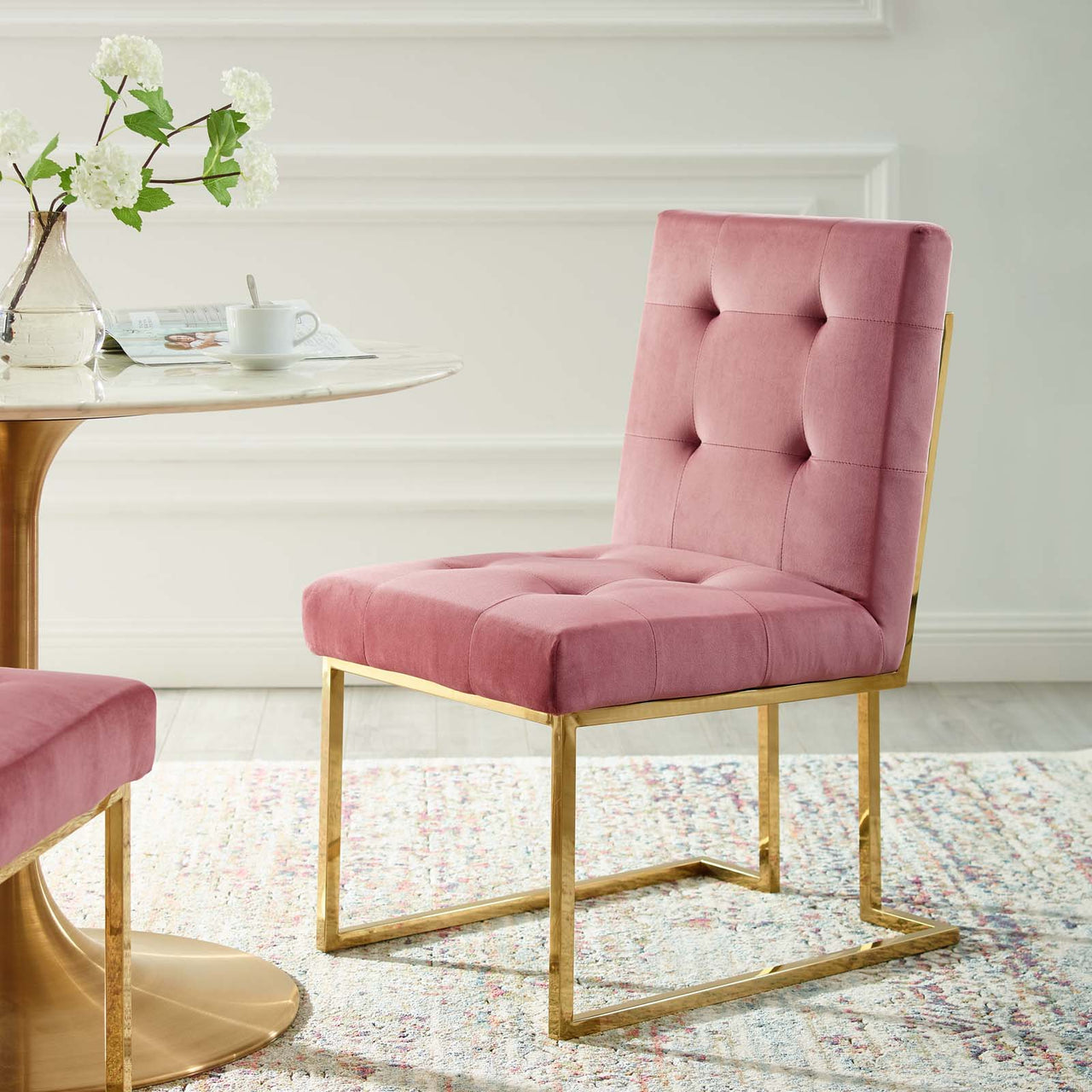 Circuit Upholstered Velvet Dining Chair, Dusty Rose