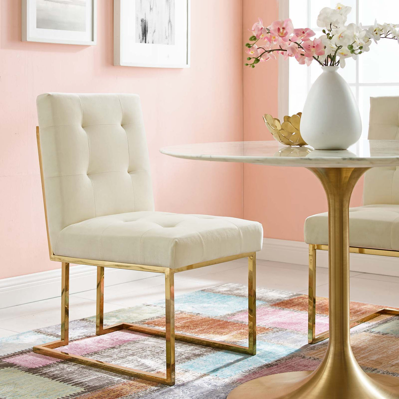 Circuit Upholstered Velvet Dining Chair, Ivory
