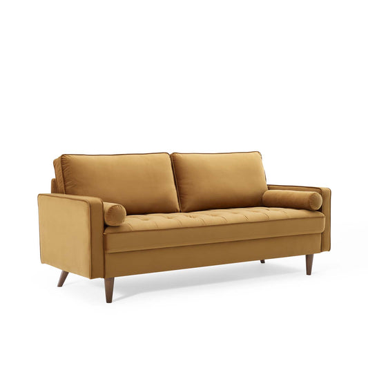 Bravien Upholstered Velvet Sofa, Cognac