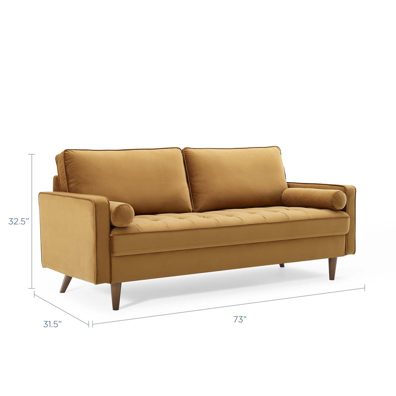 Bravien Upholstered Velvet Sofa, Cognac