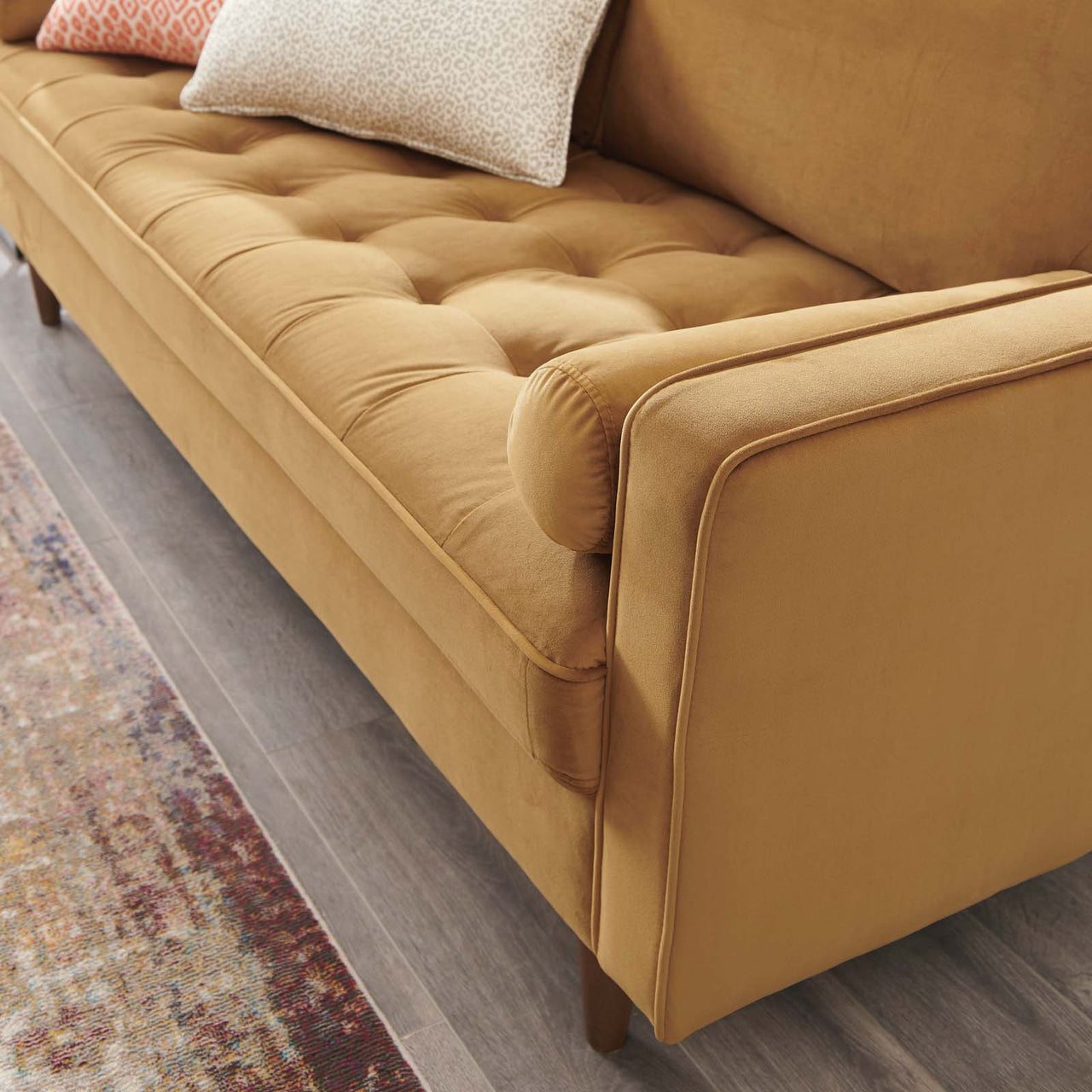 Bravien Upholstered Velvet Sofa, Cognac