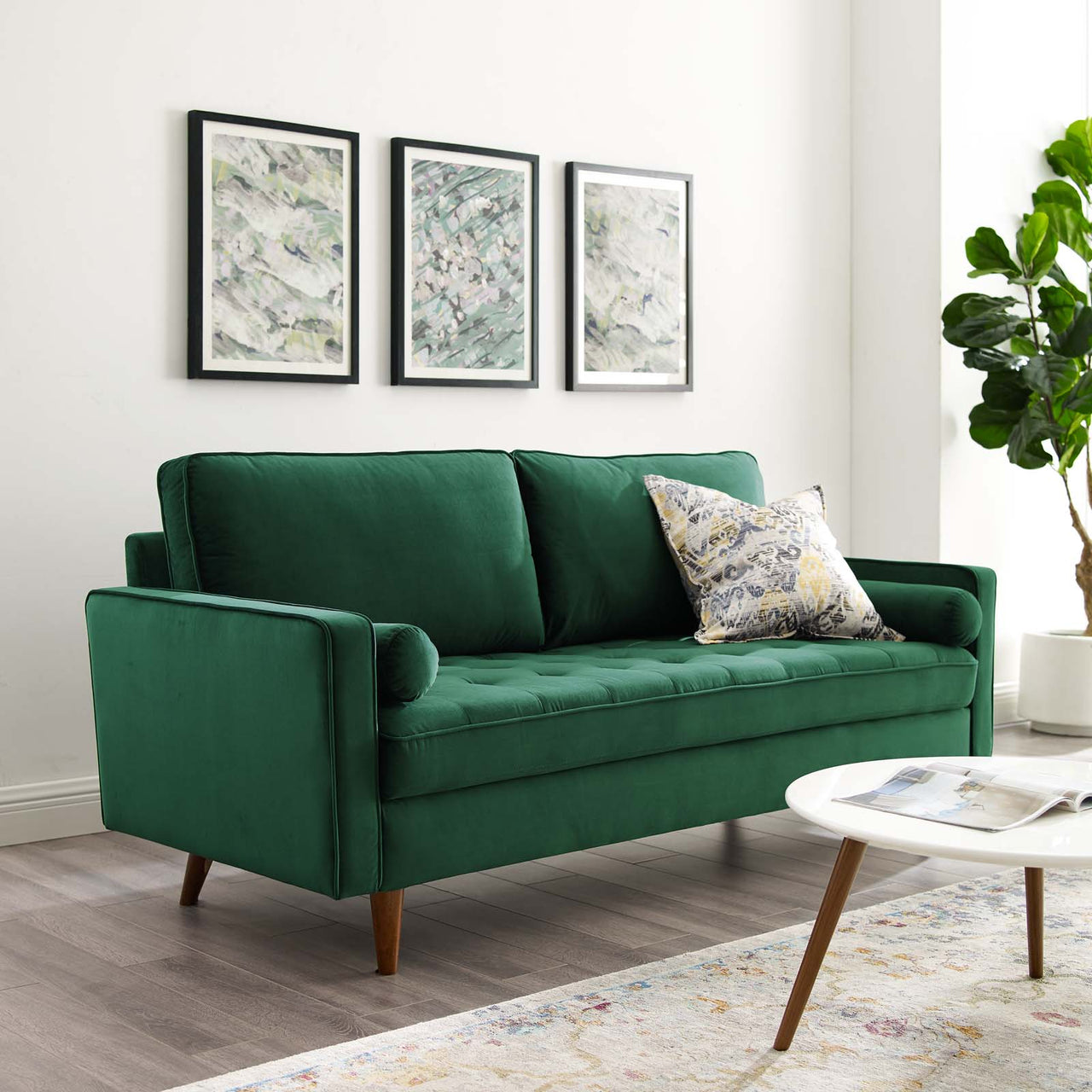 Bravien Upholstered Velvet Sofa, Green