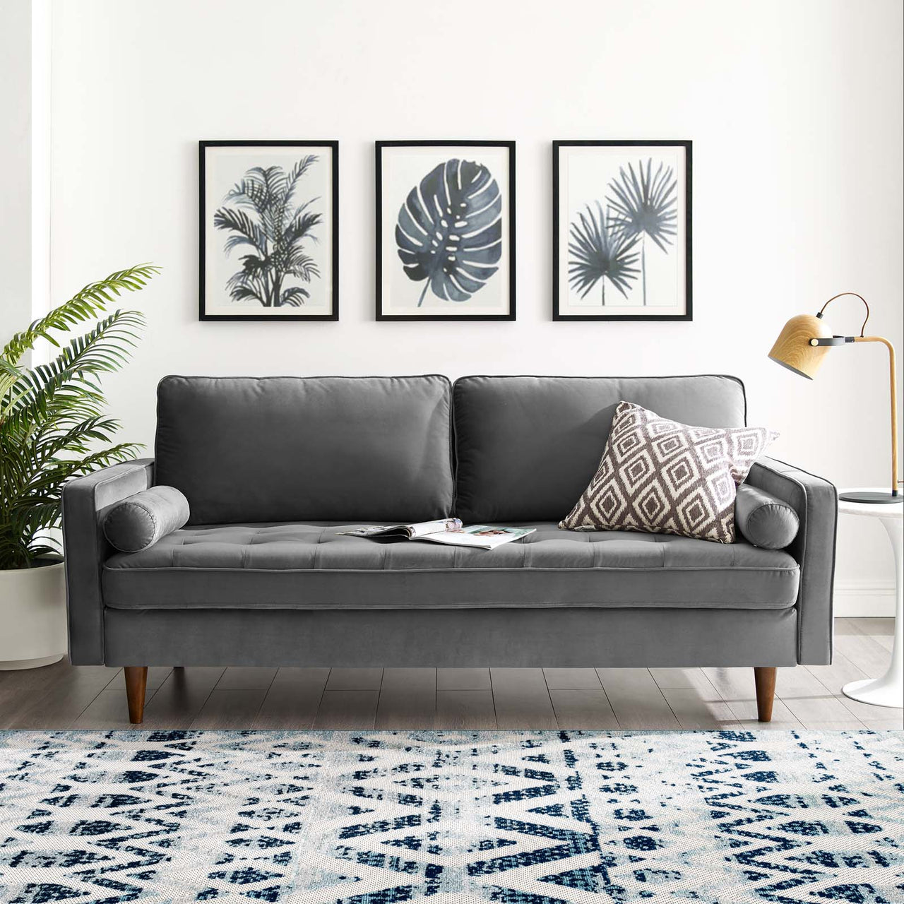Bravien Upholstered Velvet Sofa, Gray