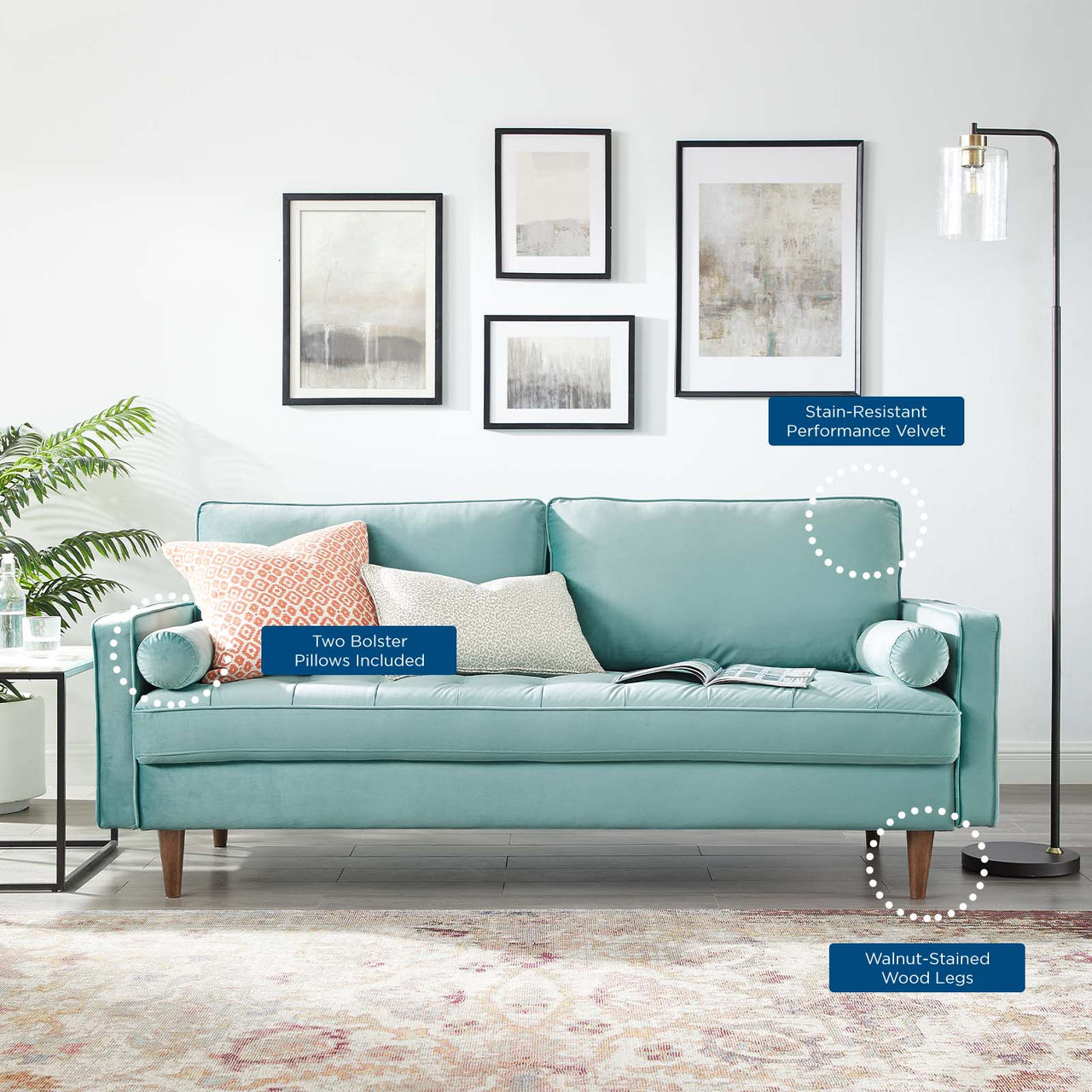 Bravien Upholstered Velvet Sofa, Mint