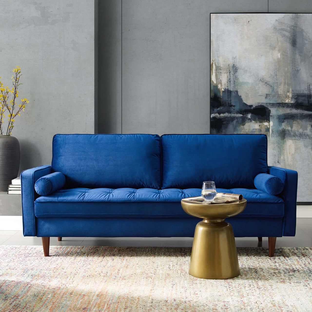 Bravien Upholstered Velvet Sofa, Navy