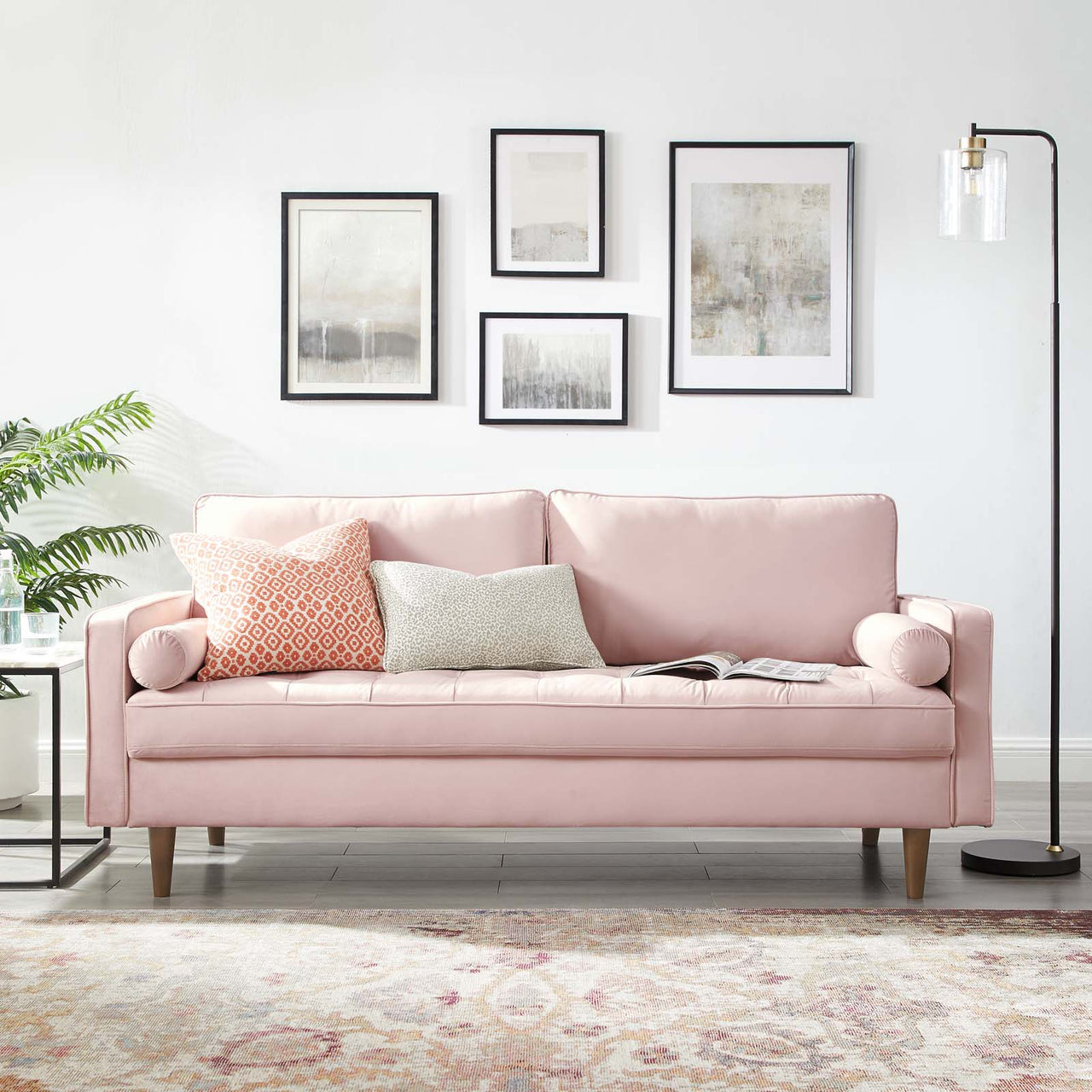 Bravien Upholstered Velvet Sofa, Pink