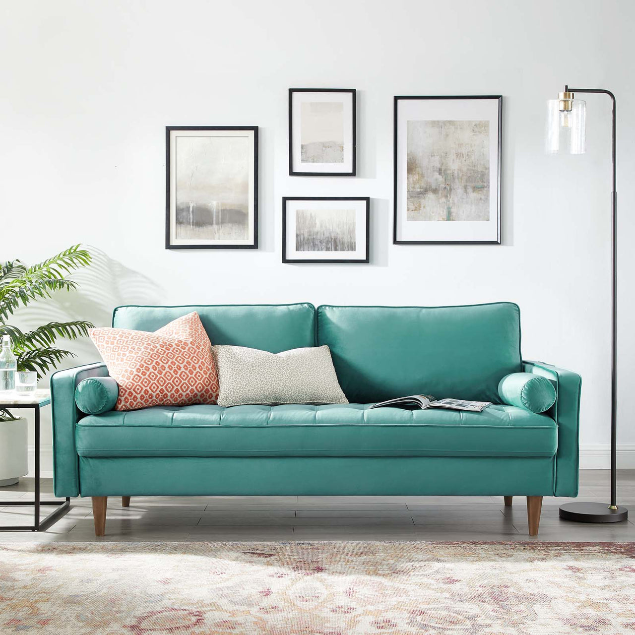 Bravien Upholstered Velvet Sofa, Teal