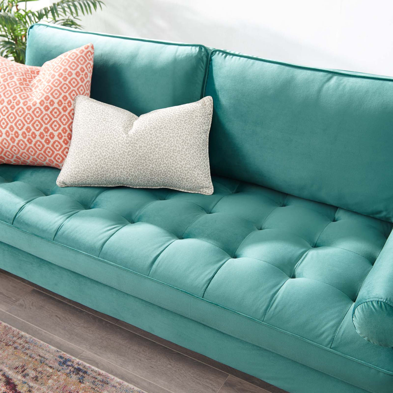 Bravien Upholstered Velvet Sofa, Teal