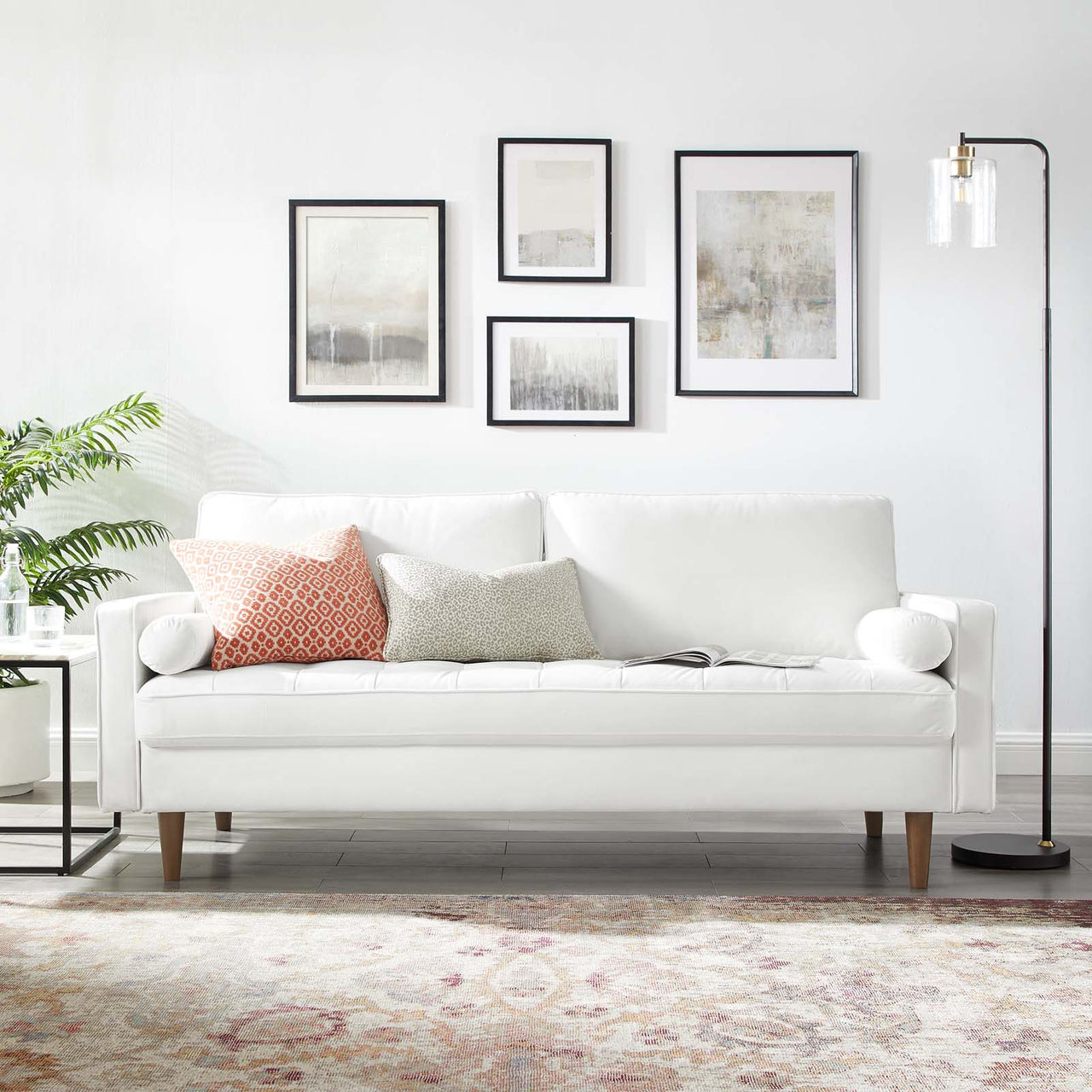 Bravien Upholstered Velvet Sofa, White