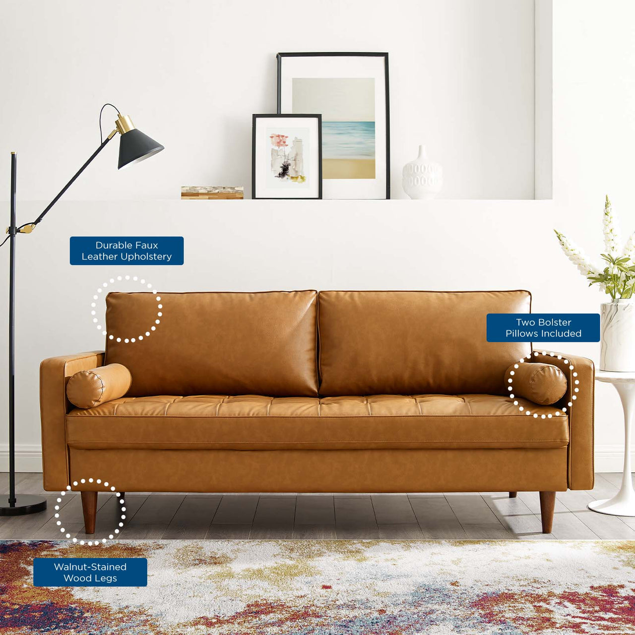 Bravien Eco-Leather Sofa, Tan