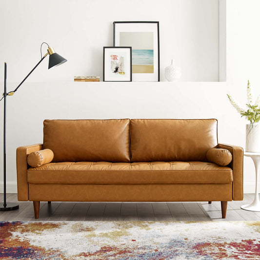 Bravien Eco-Leather Sofa, Tan