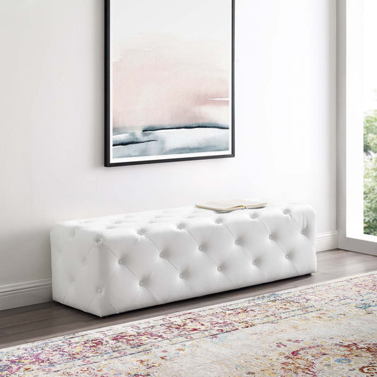 Love 60" Tufted Button Entryway Faux Leather Bench, White