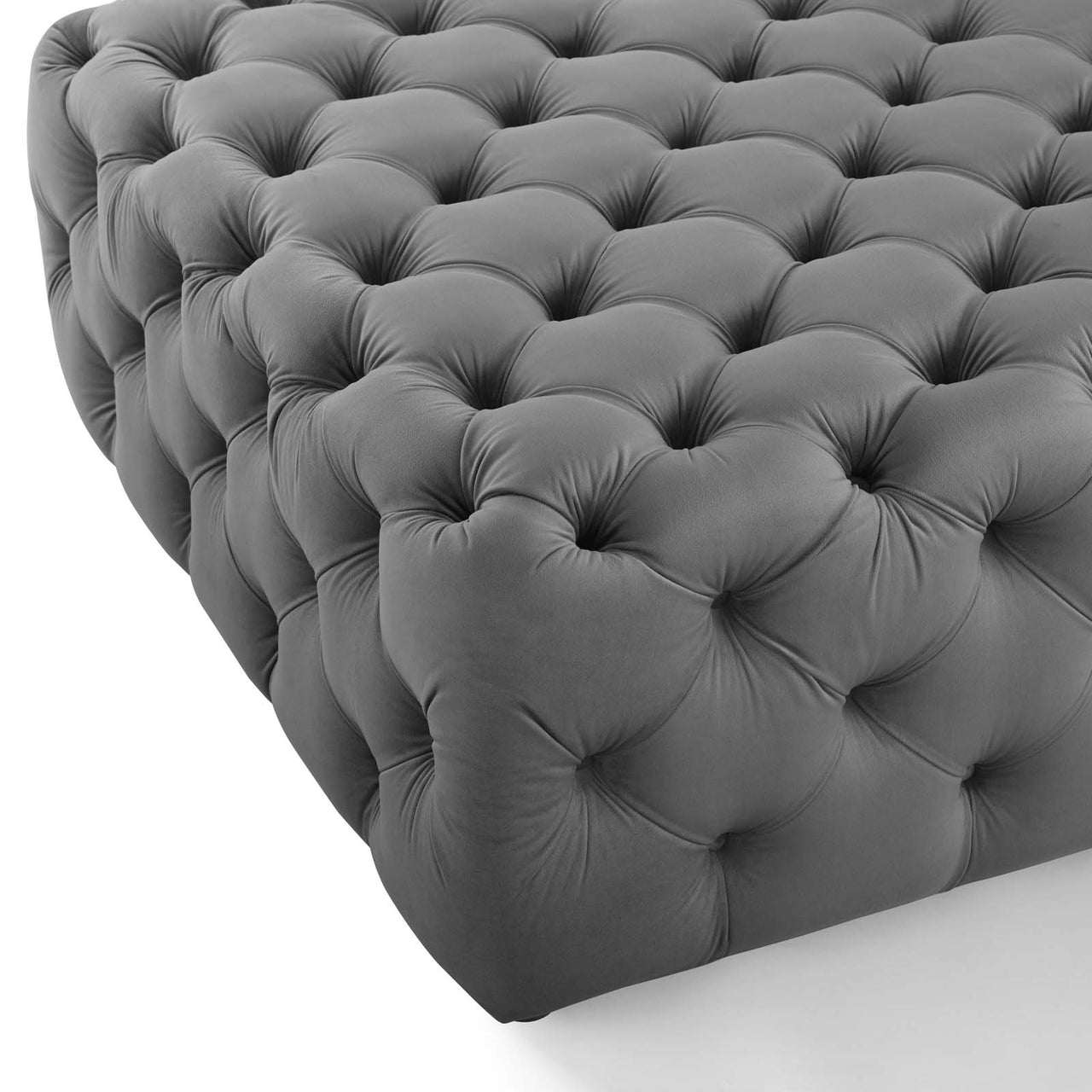 Love Square Velvet Ottoman, Large, Gray