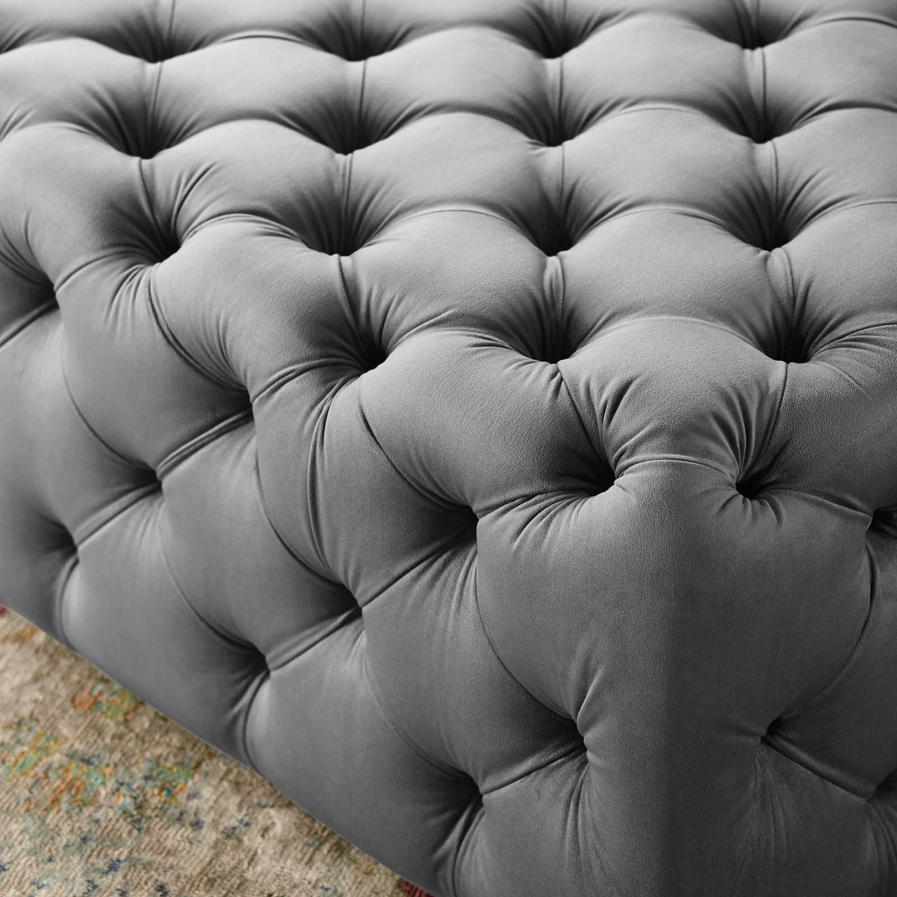 Love Square Velvet Ottoman, Large, Gray