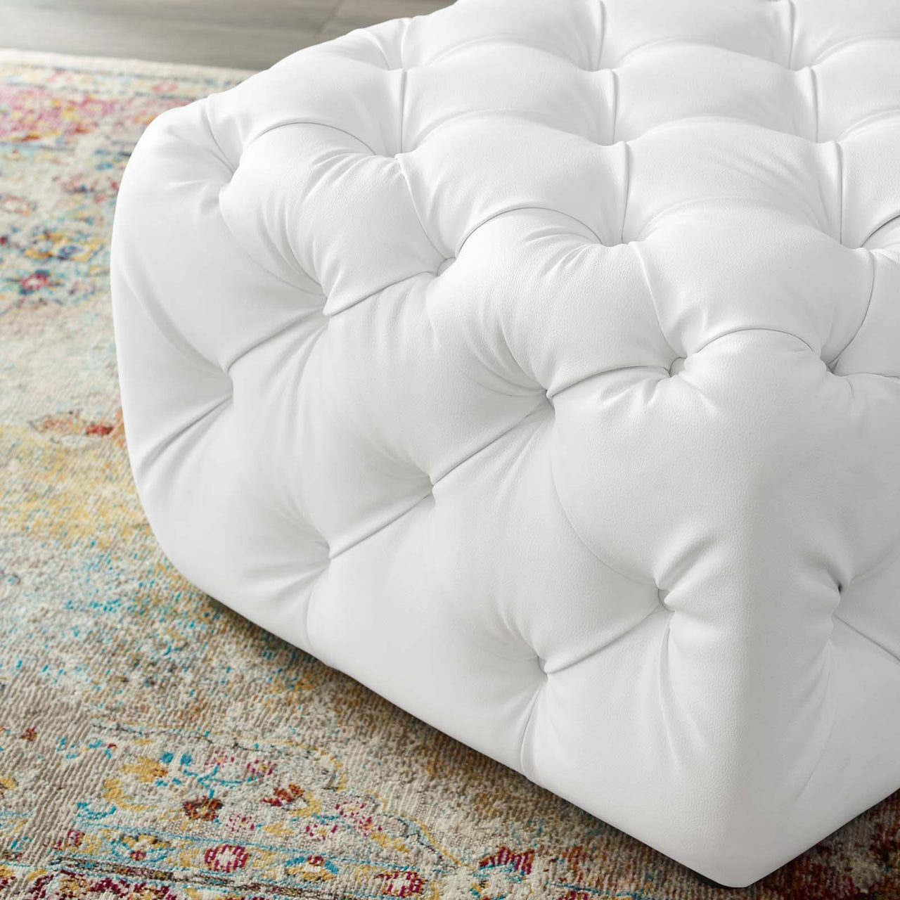 Love Square Faux Leather Ottoman, White