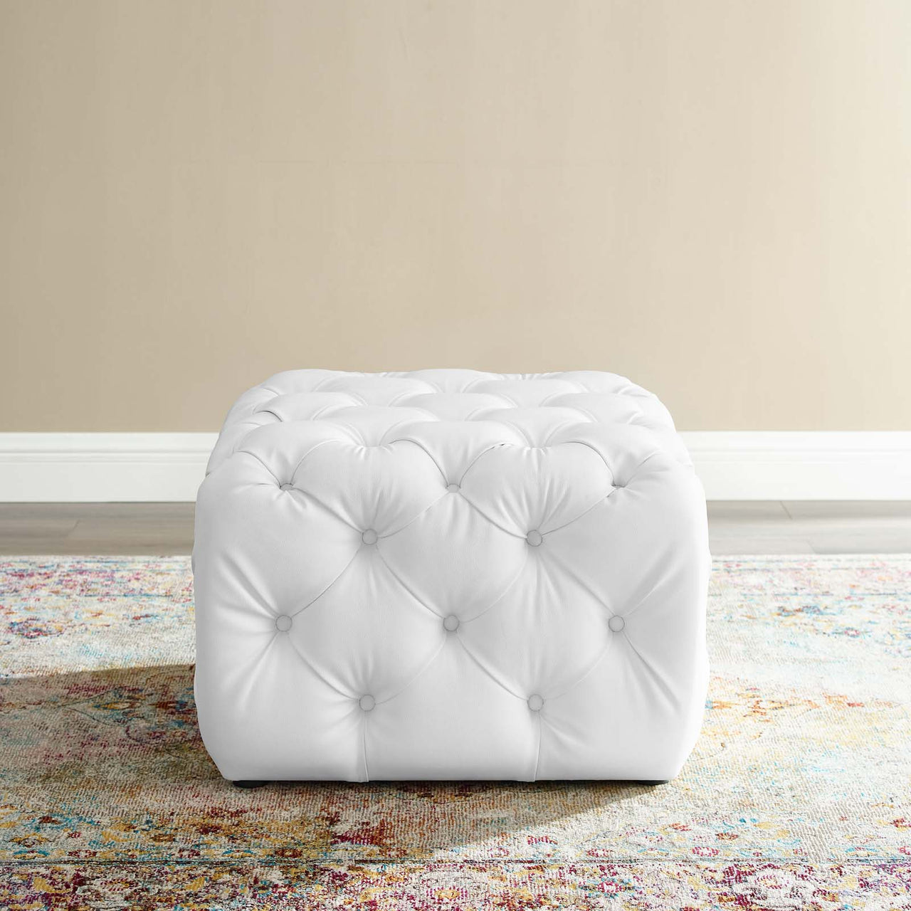 Love Square Faux Leather Ottoman, White
