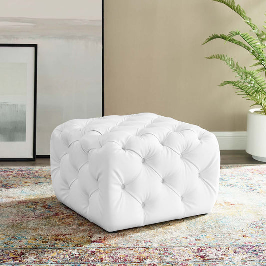Love Square Faux Leather Ottoman, White