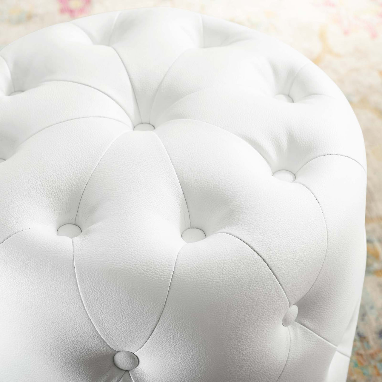 Love Round Faux Leather Ottoman, White
