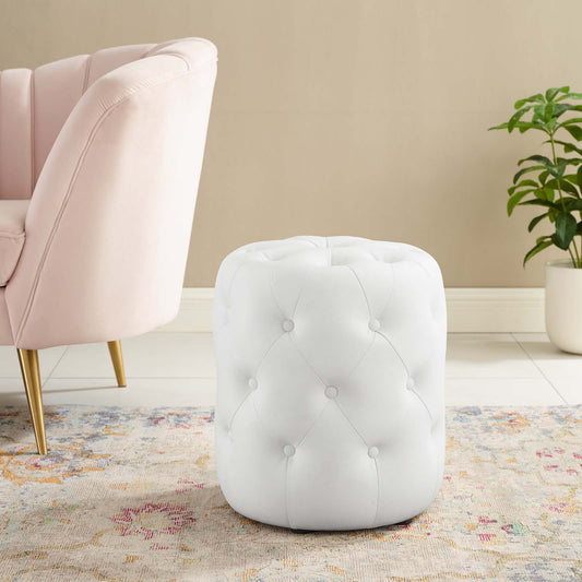 Love Round Faux Leather Ottoman, White