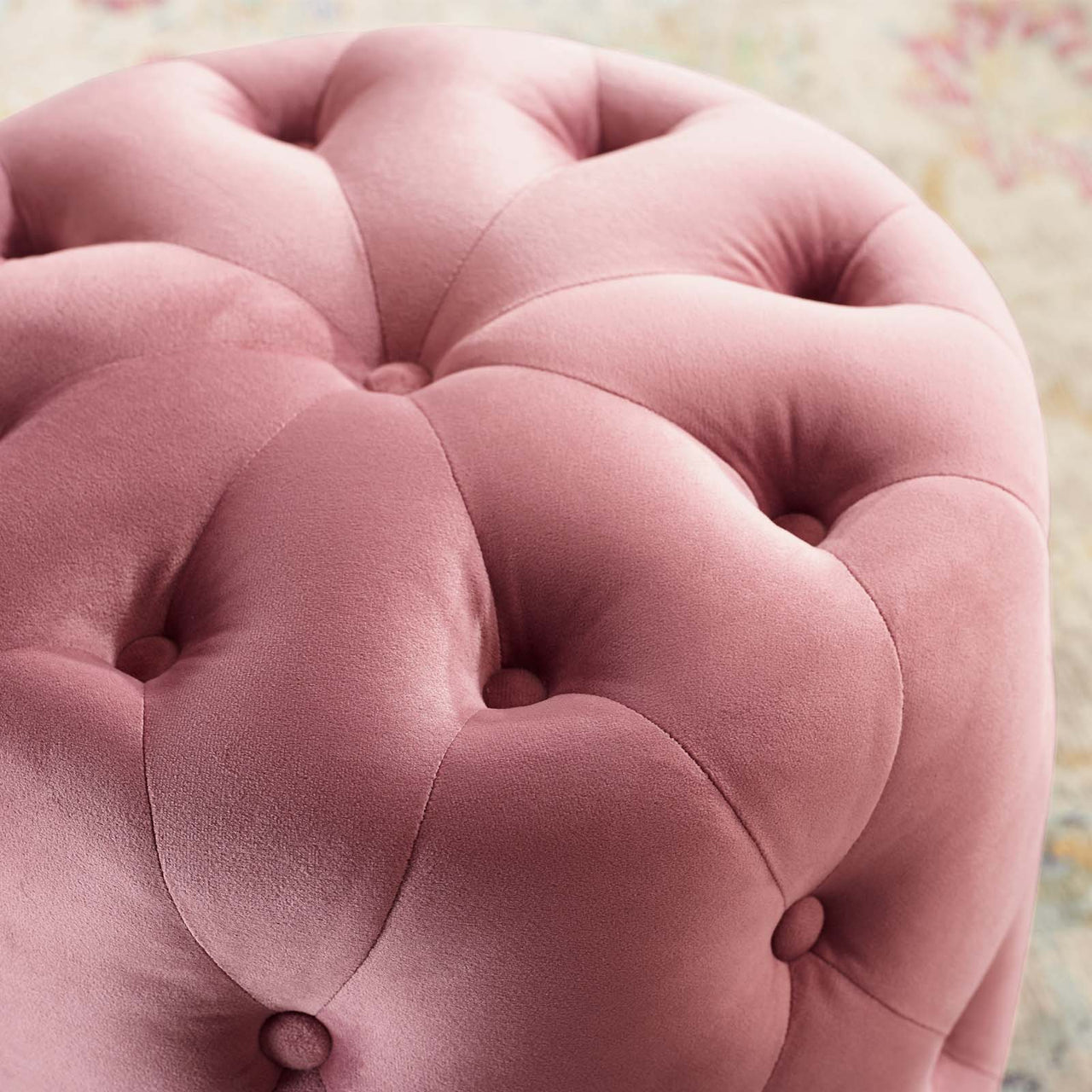 Love Round Velvet Ottoman, Small, Dusty Rose