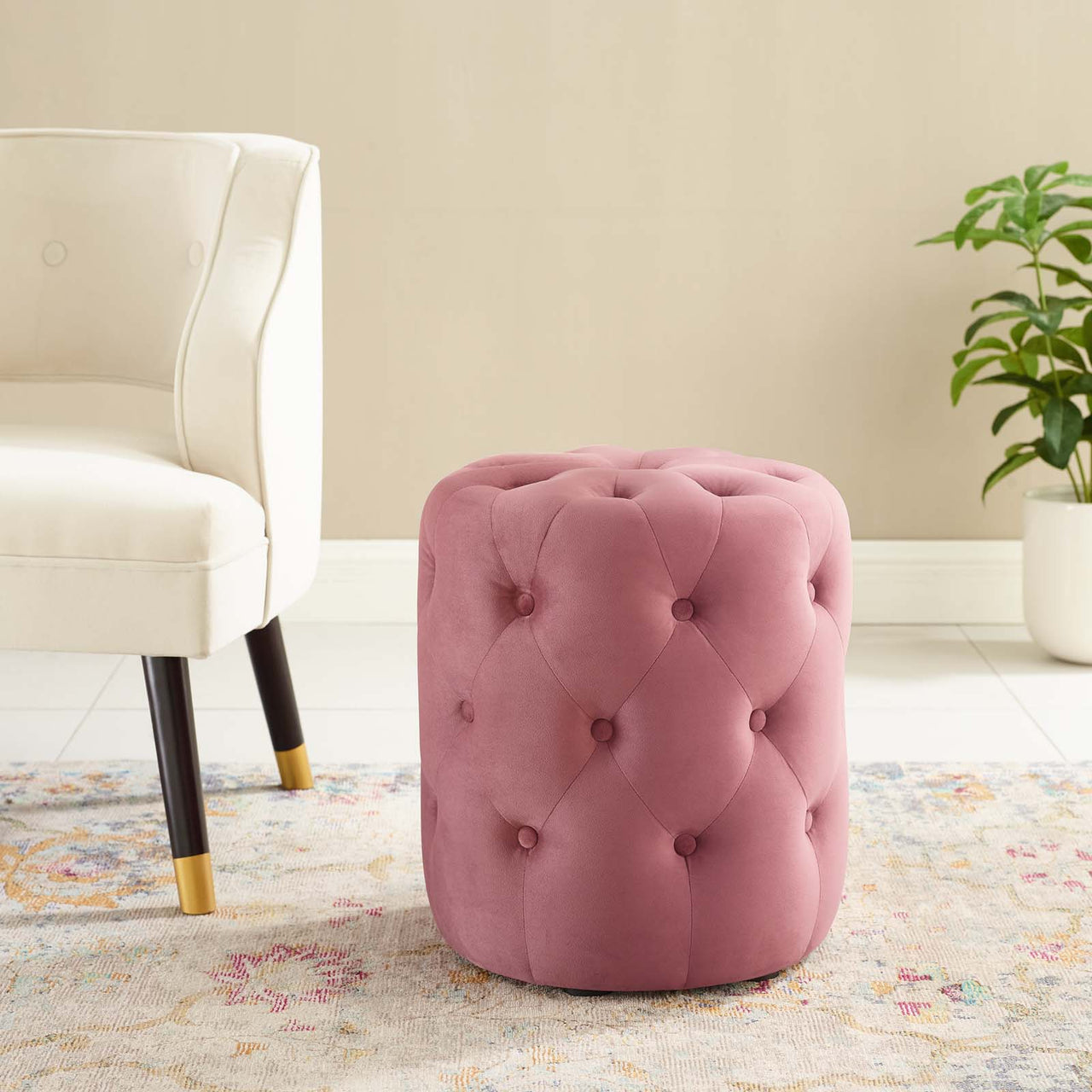 Love Round Velvet Ottoman, Small, Dusty Rose