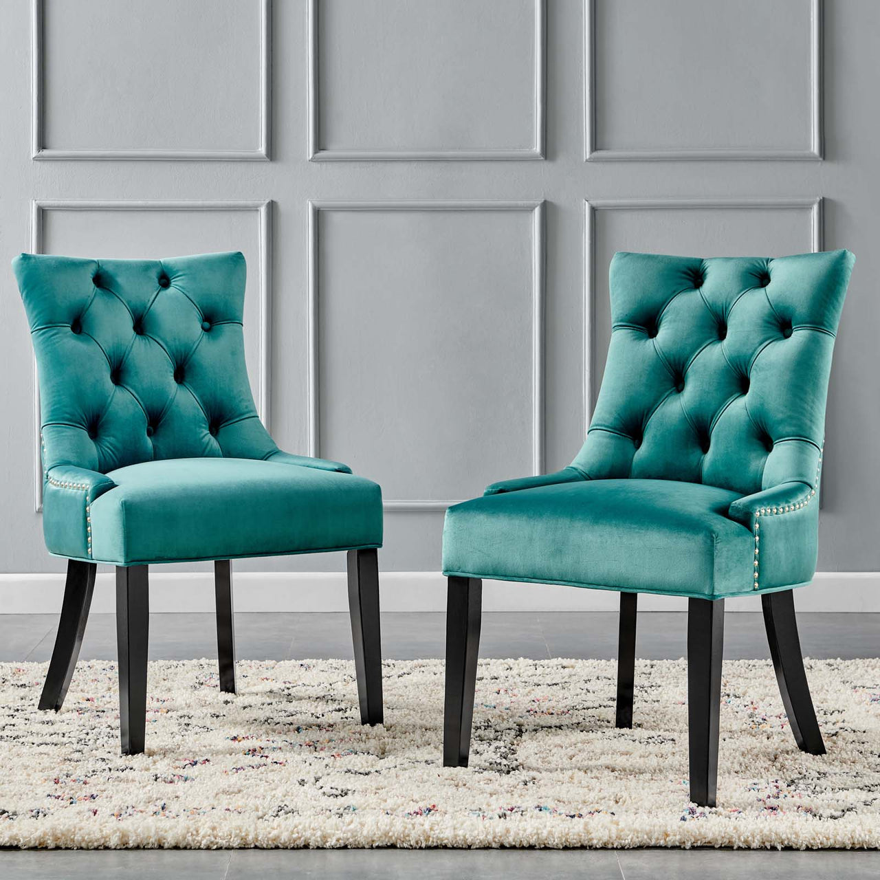 Cavell Velvet Dining Chair Set of 2, Teal