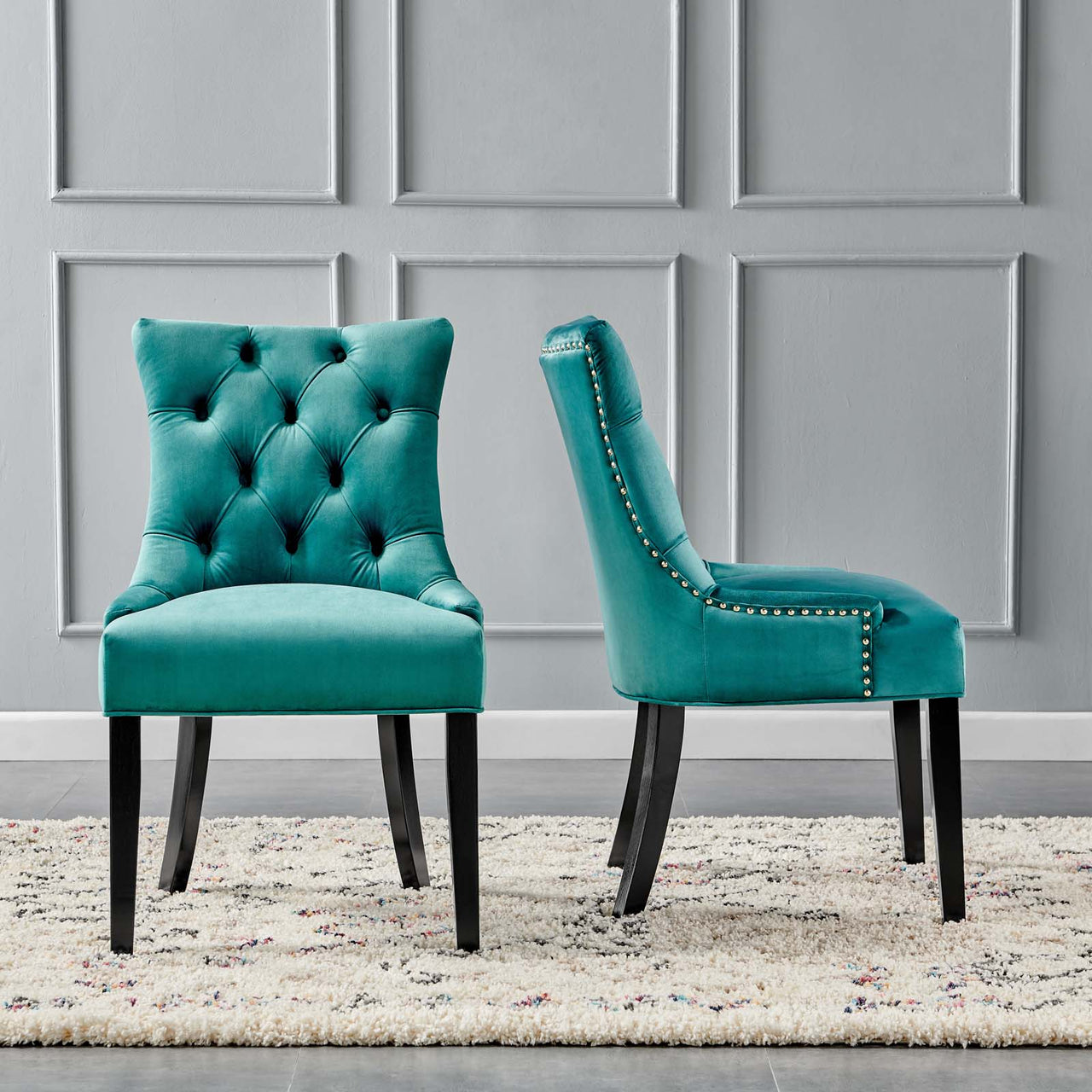 Cavell Velvet Dining Chair Set of 2, Teal