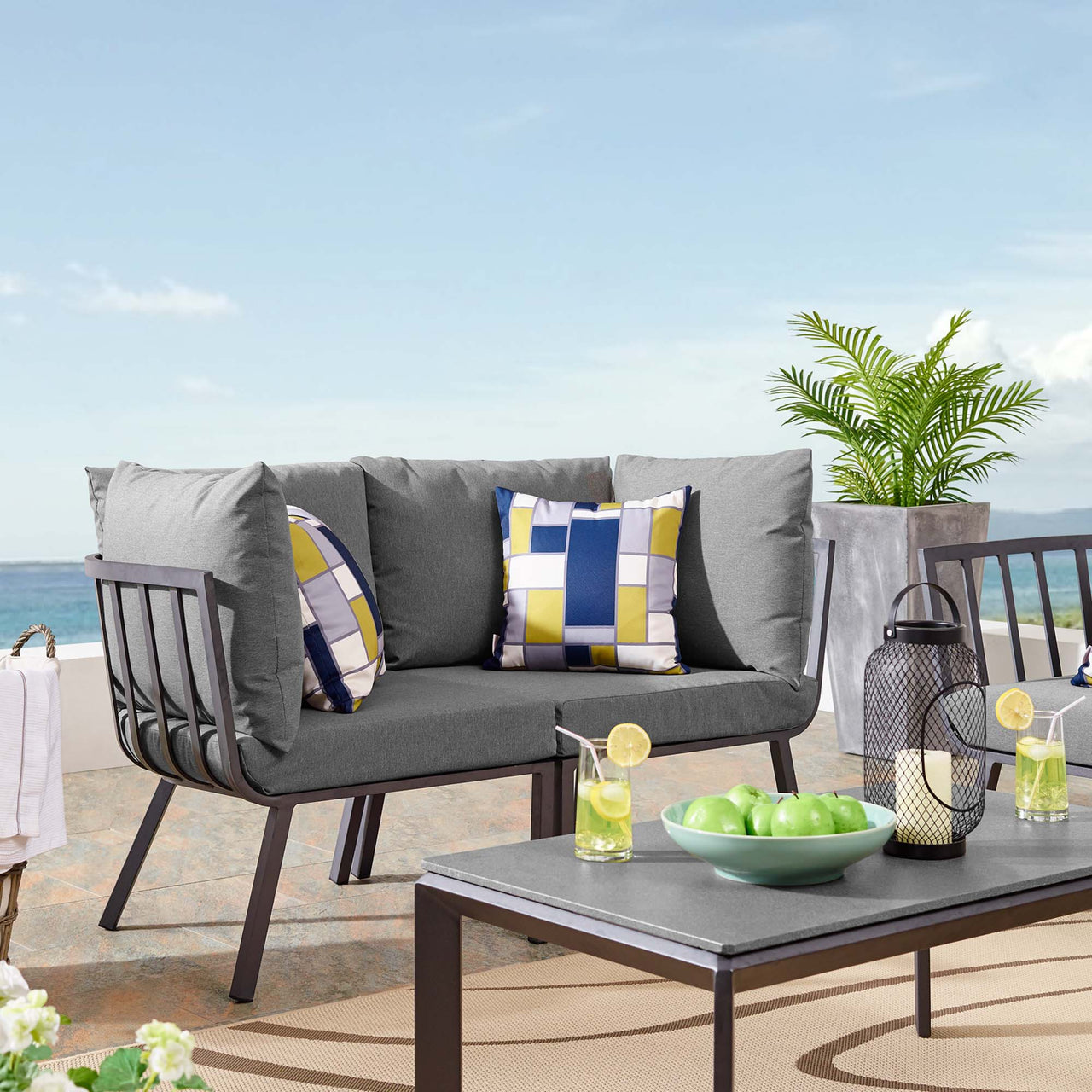 Ocevara 2-Piece Alfresco Loveseat Sectional, Gray & Charcoal