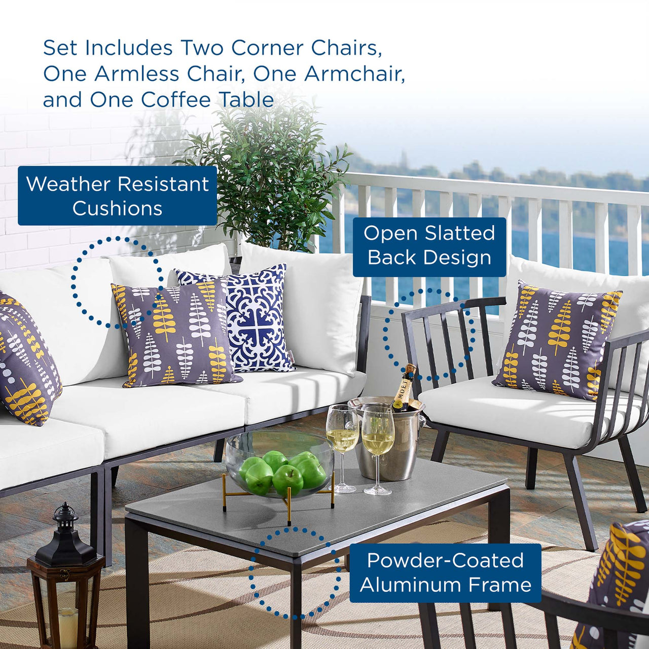 Ocevara 5-Piece Alfresco Lounge Set C , Gray & White