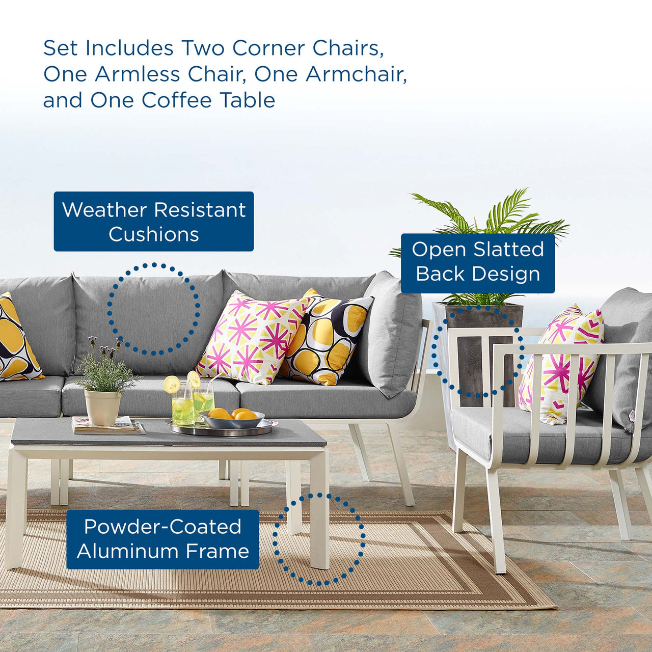 Ocevara 5-Piece Alfresco Lounge Set C , White & Gray