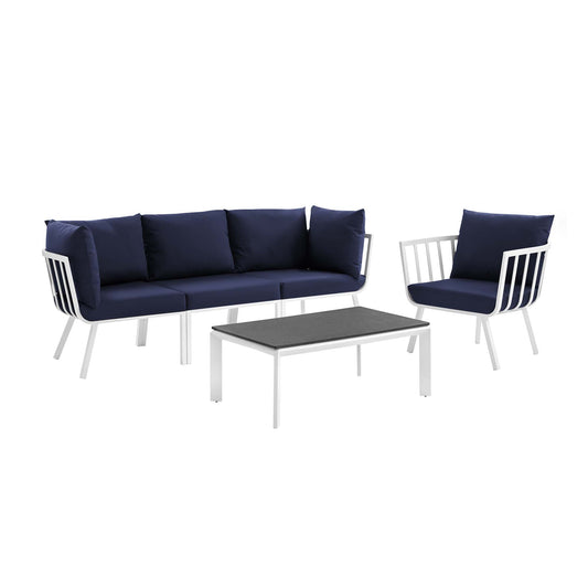 Ocevara 5-Piece Alfresco Lounge Set C , White & Navy