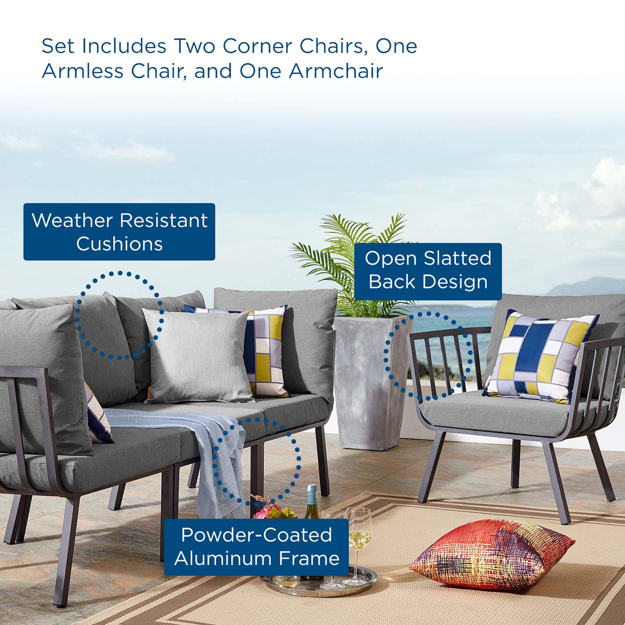 Ocevara 4-Piece Alfresco Lounge Set A, Gray & Charcoal