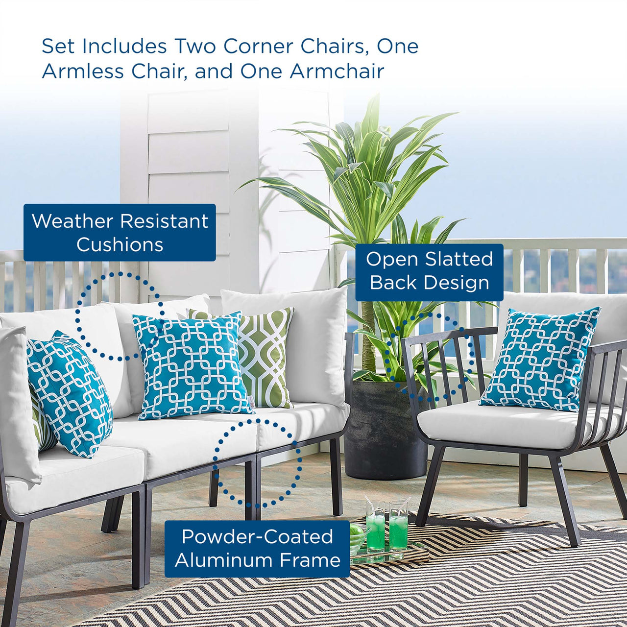Ocevara 4-Piece Alfresco Lounge Set A, Gray & White
