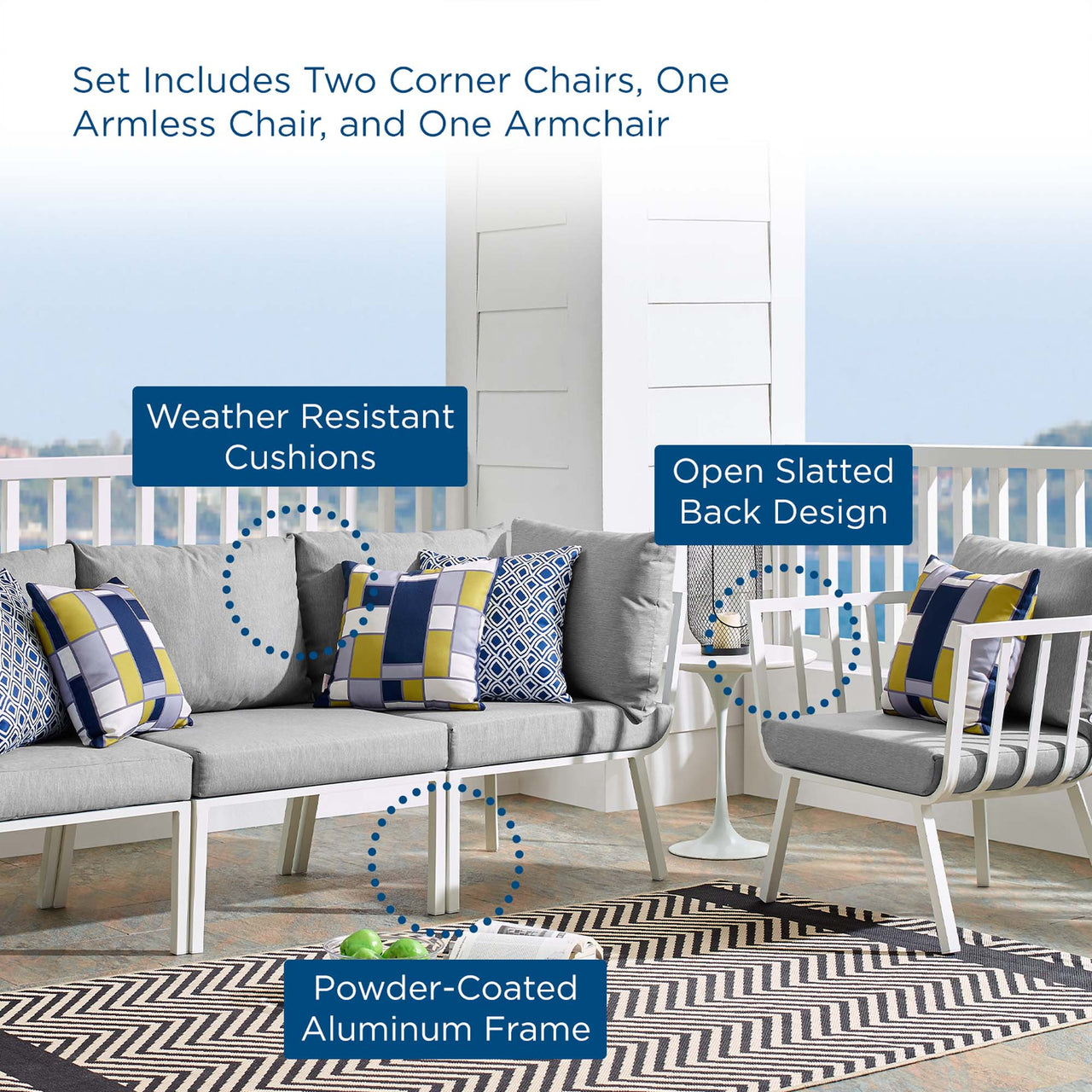 Ocevara 4-Piece Alfresco Lounge Set A, White & Gray