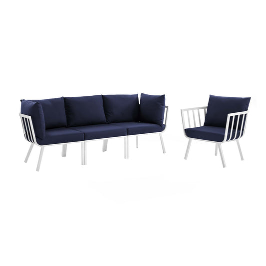 Ocevara 4-Piece Alfresco Lounge Set A, White & Navy