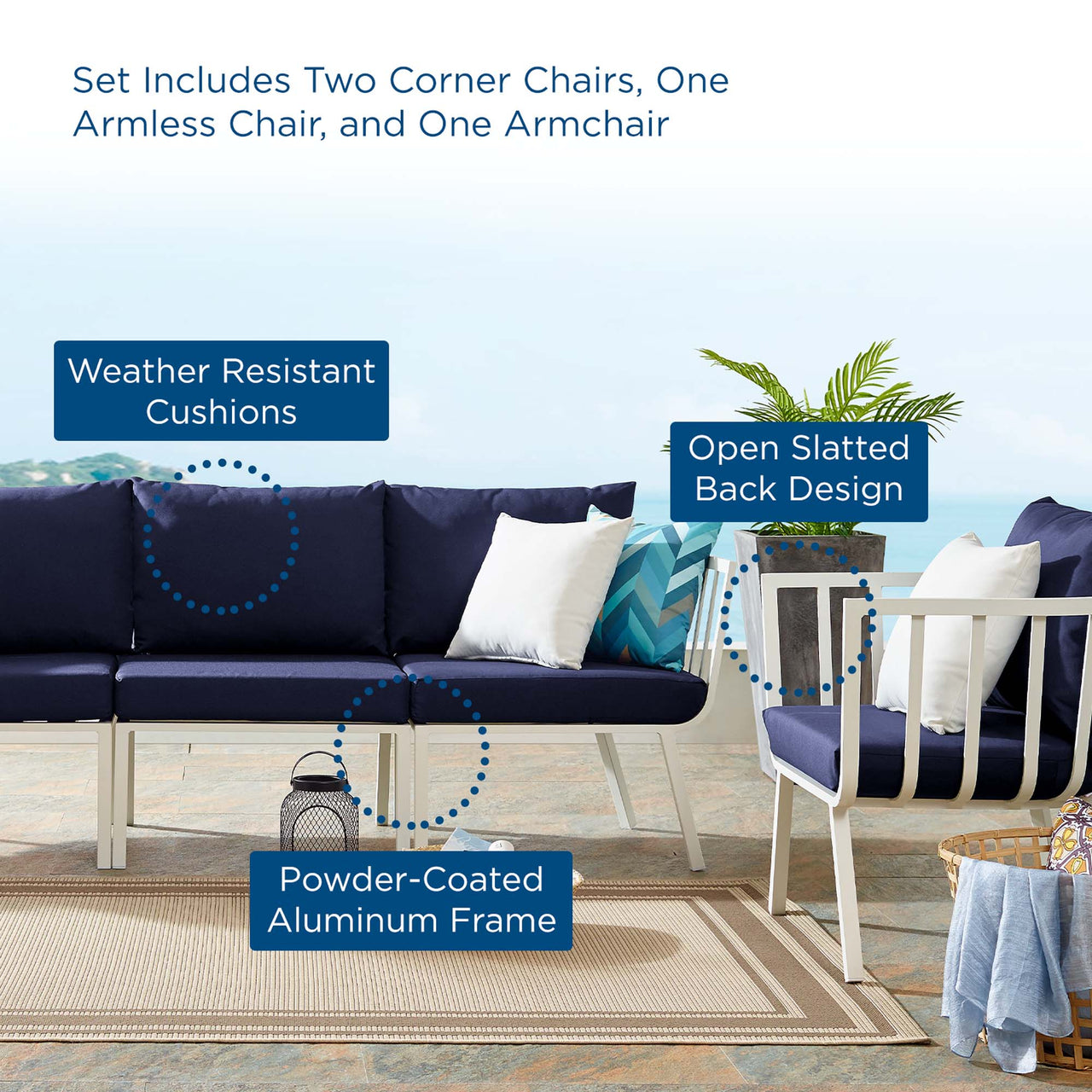 Ocevara 4-Piece Alfresco Lounge Set A, White & Navy