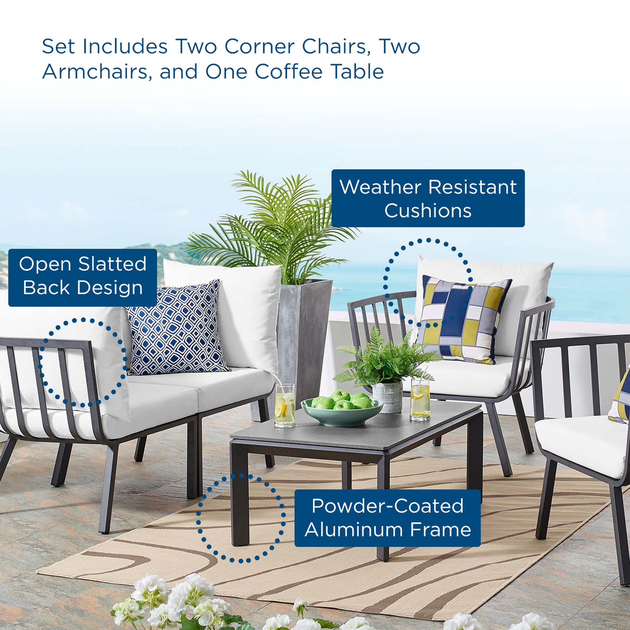 Ocevara 5-Piece Alfresco Lounge Set D , Gray & White