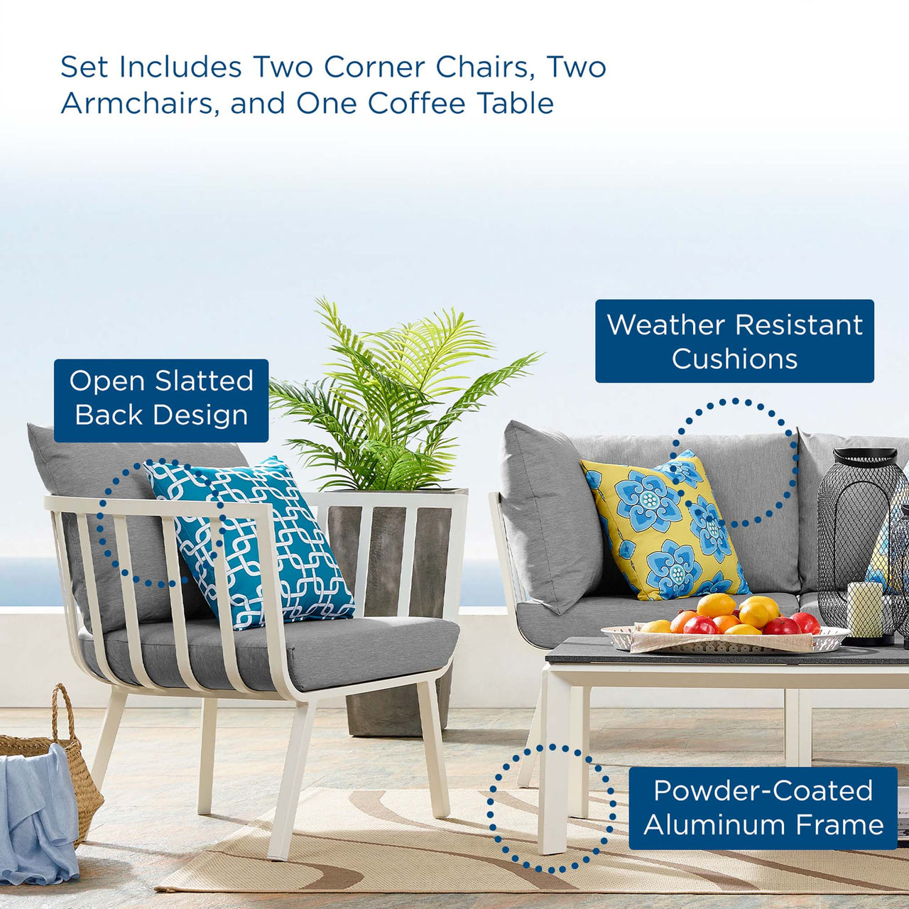Ocevara 5-Piece Alfresco Lounge Set D , White & Gray