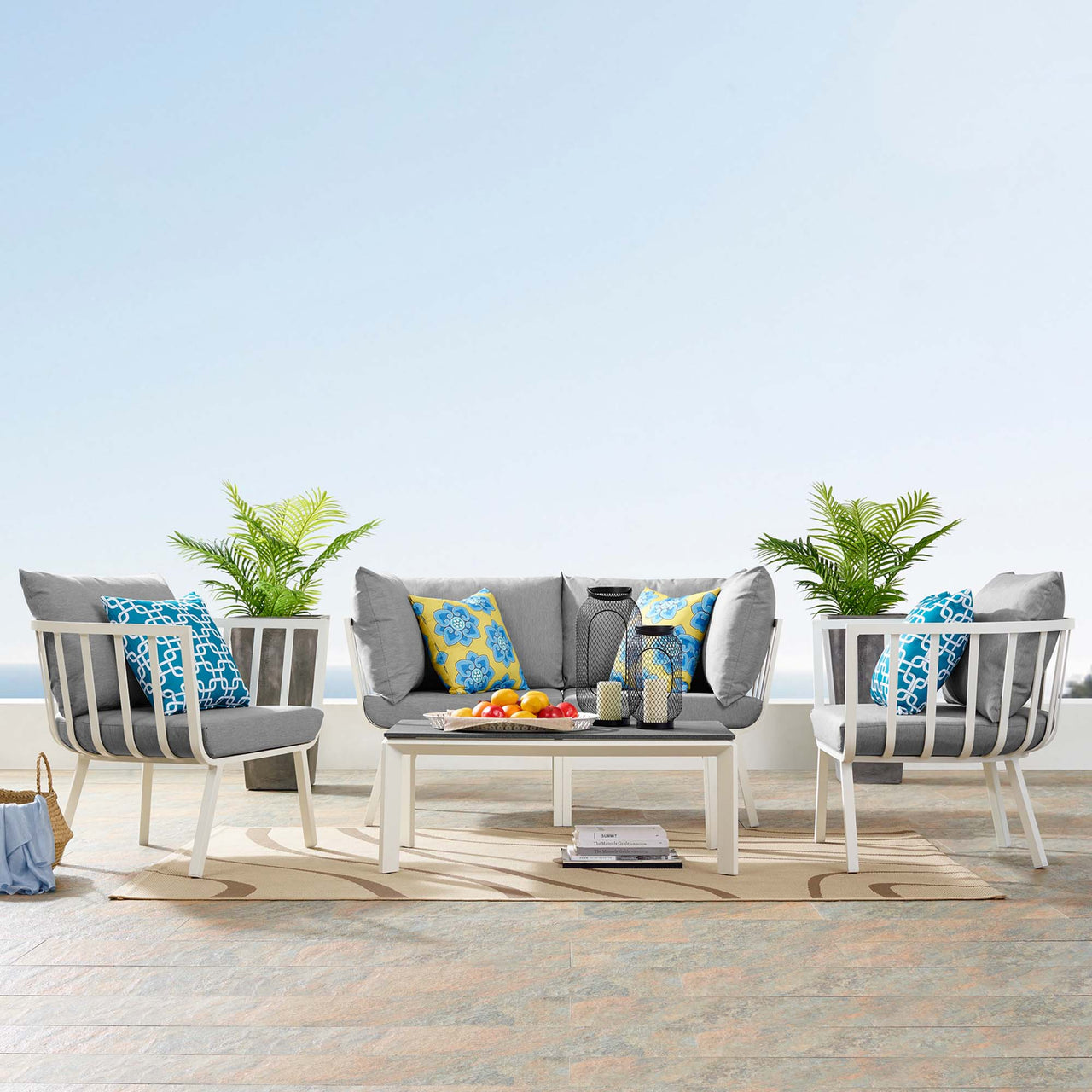 Ocevara 5-Piece Alfresco Lounge Set D , White & Gray
