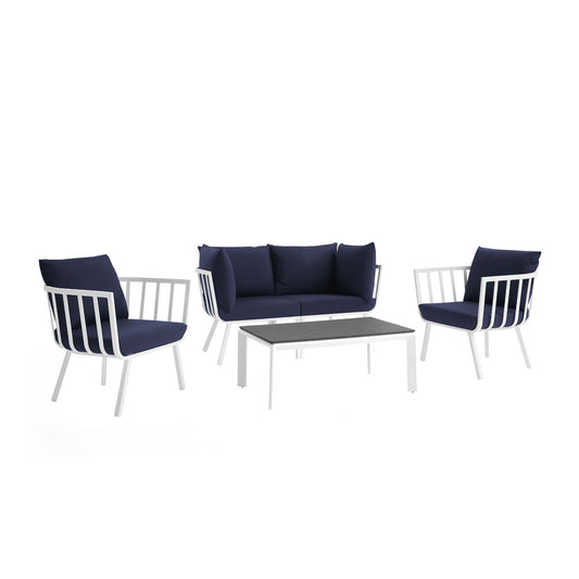Ocevara 5-Piece Alfresco Lounge Set D , White & Navy