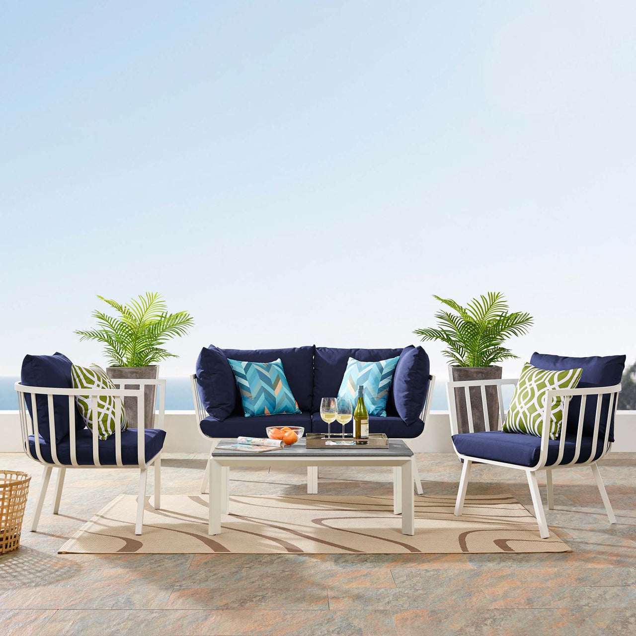 Ocevara 5-Piece Alfresco Lounge Set D , White & Navy