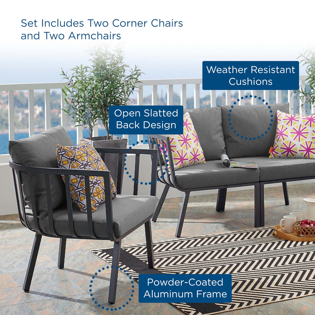 Ocevara 4-Piece Alfresco Lounge Set B, Gray & Charcoal