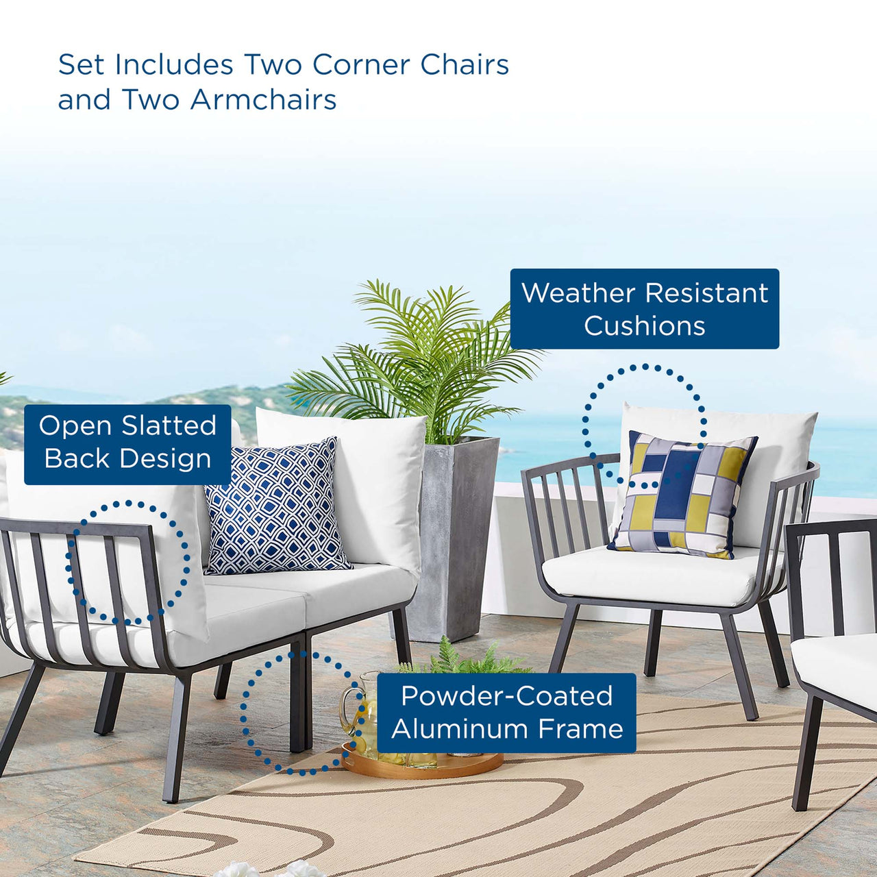 Ocevara 4-Piece Alfresco Lounge Set B, Gray & White
